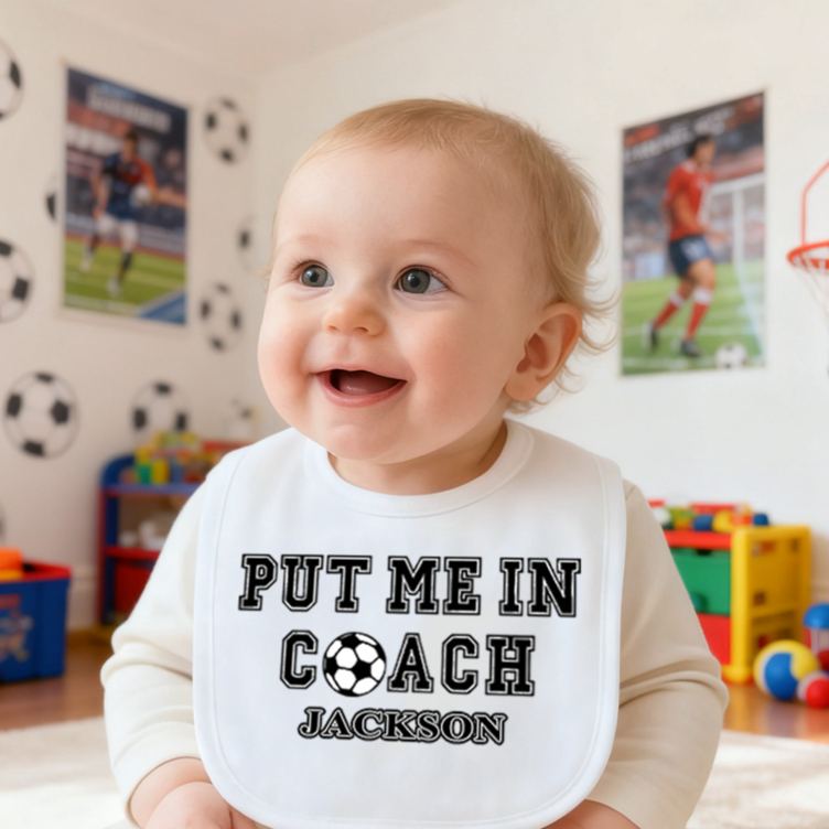 Personalized Soccer Quote Name Custom Baby Gift Funny Sports Fan Cute Playtime Outfit Soft Comfortable Baby Bib