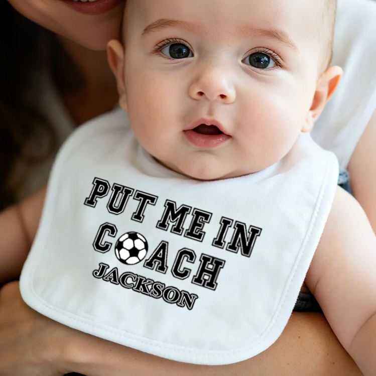 Personalized Soccer Quote Name Custom Baby Gift Funny Sports Fan Cute Playtime Outfit Soft Comfortable Baby Bib