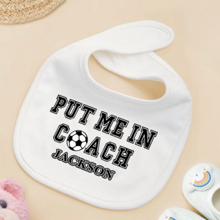 Personalized Soccer Quote Name Custom Baby Gift Funny Sports Fan Cute Playtime Outfit Soft Comfortable Baby Bib