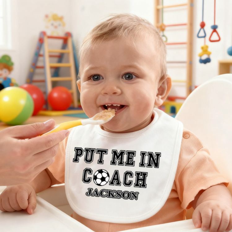 Personalized Soccer Quote Name Custom Baby Gift Funny Sports Fan Cute Playtime Outfit Soft Comfortable Baby Bib