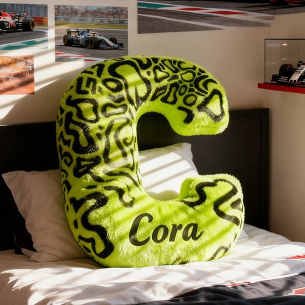 Personalized Racing Pattern Letter Pillow Custom Name Initial Gift for Racers and Racing Enthusiasts
