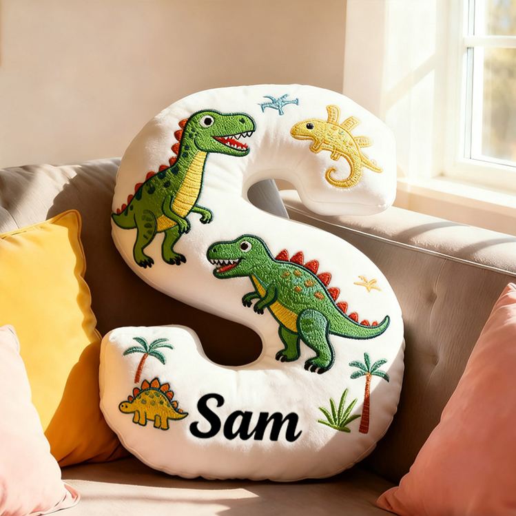 Personalized Dinosaur Letter Name Custom Kids Gift Fun Green T Rex Cute Prehistoric Soft Decorative Graphic 3D Print Pillow