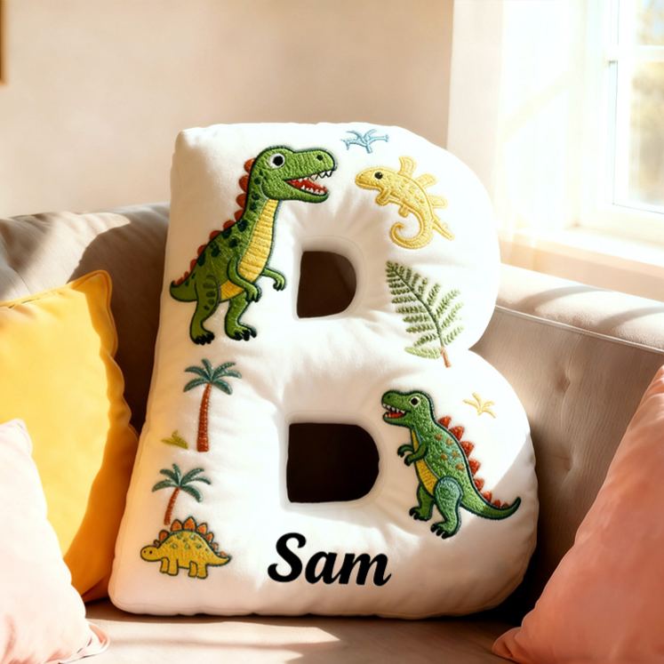 Personalized Dinosaur Letter Name Custom Kids Gift Fun Green T Rex Cute Prehistoric Soft Decorative Graphic 3D Print Pillow