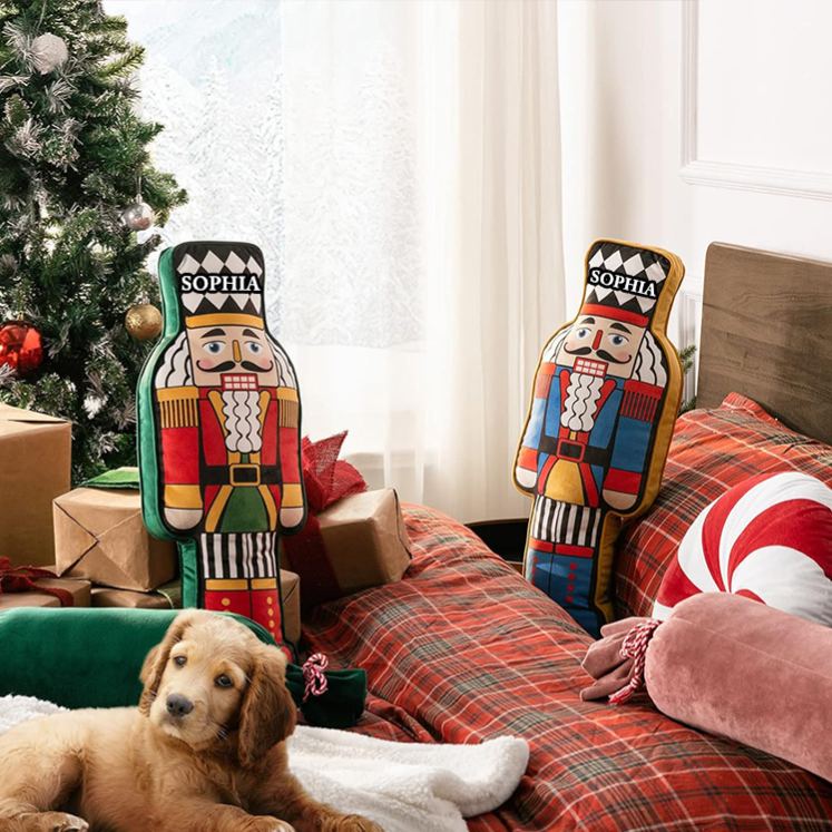 Personalized Nutcracker Name Custom Kids Gift Christmas Classic Soldier Red Green Festive Soft Decorative Pillow