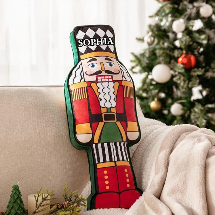 Personalized Nutcracker Name Custom Kids Gift Christmas Classic Soldier Red Green Festive Soft Decorative Pillow