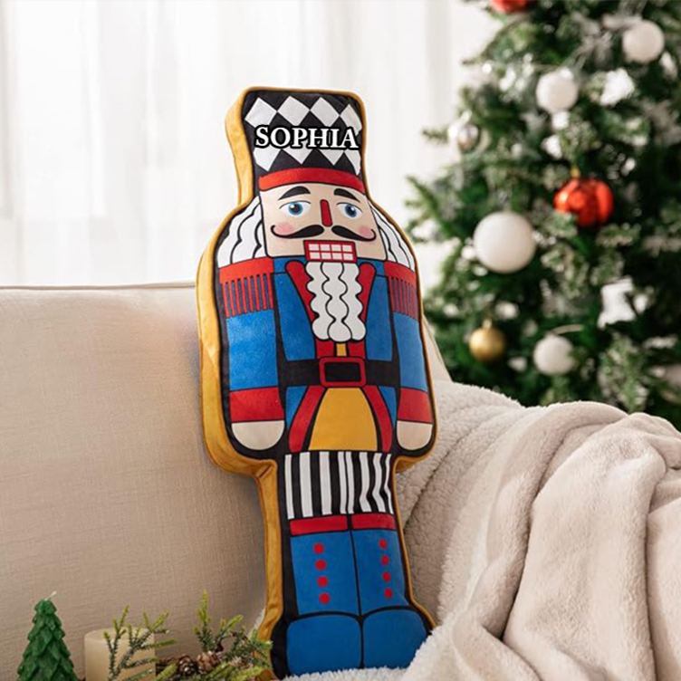 Personalized Nutcracker Name Custom Kids Gift Christmas Classic Soldier Red Green Festive Soft Decorative Pillow