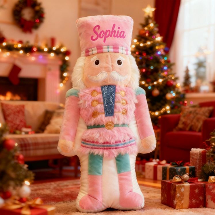 Personalized Name Custom Kids Gift Christmas Soldier Pastel Pink Blue Soft Festive Decorative Graphic 3D Print Pillow