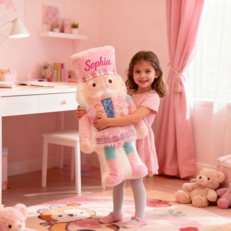 Personalized Name Custom Kids Gift Christmas Soldier Pastel Pink Blue Soft Festive Decorative Graphic 3D Print Pillow