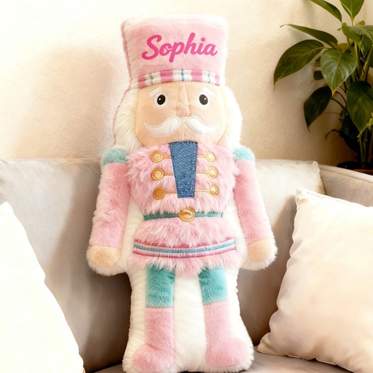 Personalized Name Custom Kids Gift Christmas Soldier Pastel Pink Blue Soft Festive Decorative Graphic 3D Print Pillow
