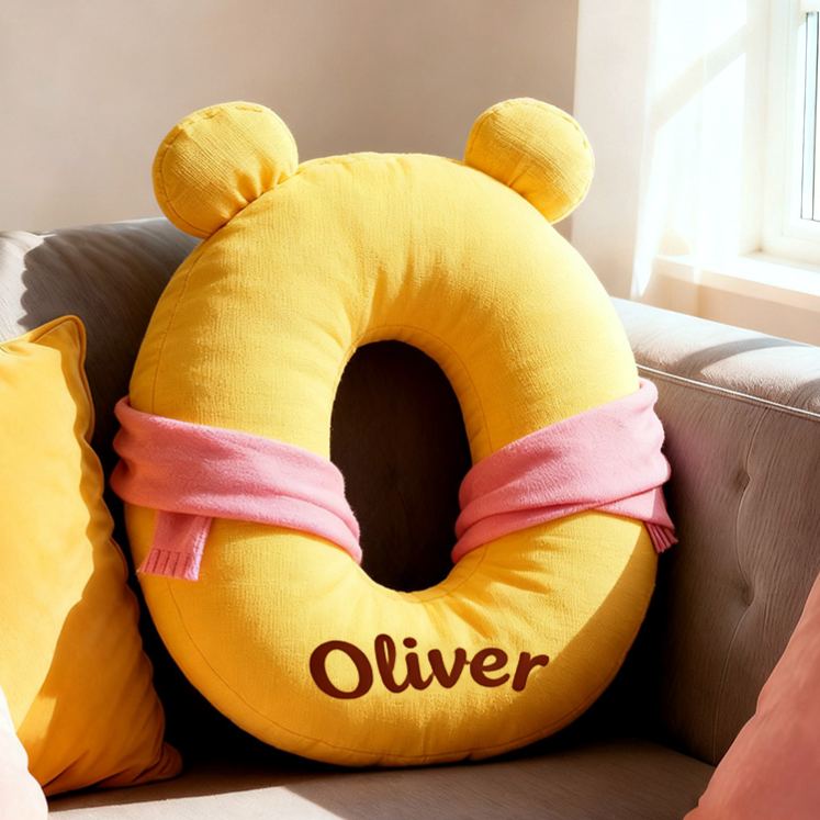 Personalized Bear Letter Name Custom Kids Gift Cute Yellow Soft Cozy Decorative Graphic 3D Print Pillow Gift for Kids Family
