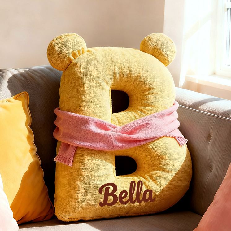 Personalized Bear Letter Name Custom Kids Gift Cute Yellow Soft Cozy Decorative Graphic 3D Print Pillow Gift for Kids Family