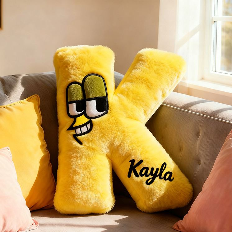 Personalized Funny Letter Cartoon Face Name Custom Kids Gift Bright Color Soft Playful Decorative Graphic 3D Print Pillow