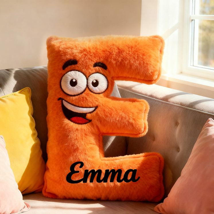 Personalized Funny Letter Cartoon Face Name Custom Kids Gift Bright Color Soft Playful Decorative Graphic 3D Print Pillow