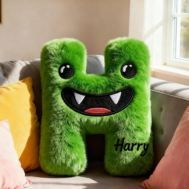 Personalized Funny Letter Cartoon Face Name Custom Kids Gift Bright Color Soft Playful Decorative Graphic 3D Print Pillow