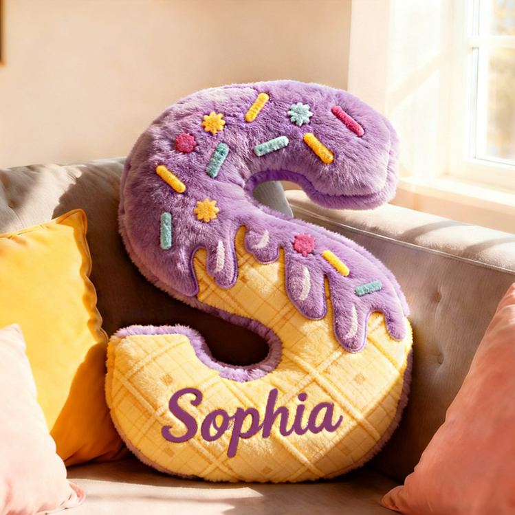 Personalized Ice Cream Letter Name Custom Kids Gift Sweet Dessert Colorful Fun Soft Decorative Graphic 3D Print Pillow