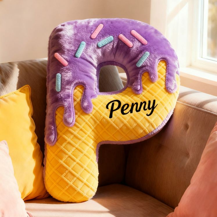 Personalized Ice Cream Letter Name Custom Kids Gift Sweet Dessert Colorful Fun Soft Decorative Graphic 3D Print Pillow