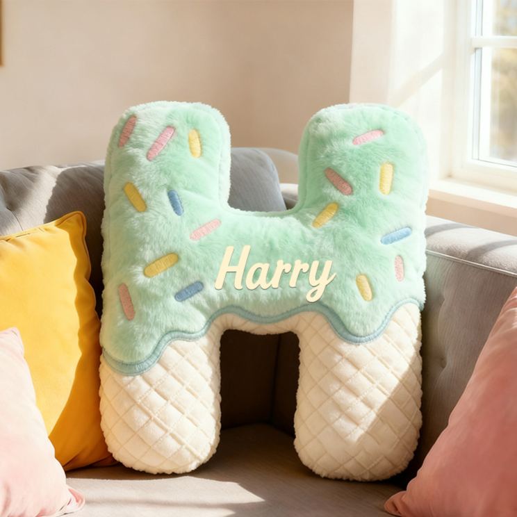 Personalized Ice Cream Letter Name Custom Kids Gift Sweet Dessert Colorful Fun Soft Decorative Graphic 3D Print Pillow