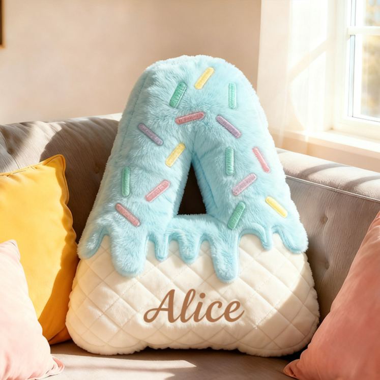 Personalized Ice Cream Letter Name Custom Kids Gift Sweet Dessert Colorful Fun Soft Decorative Graphic 3D Print Pillow