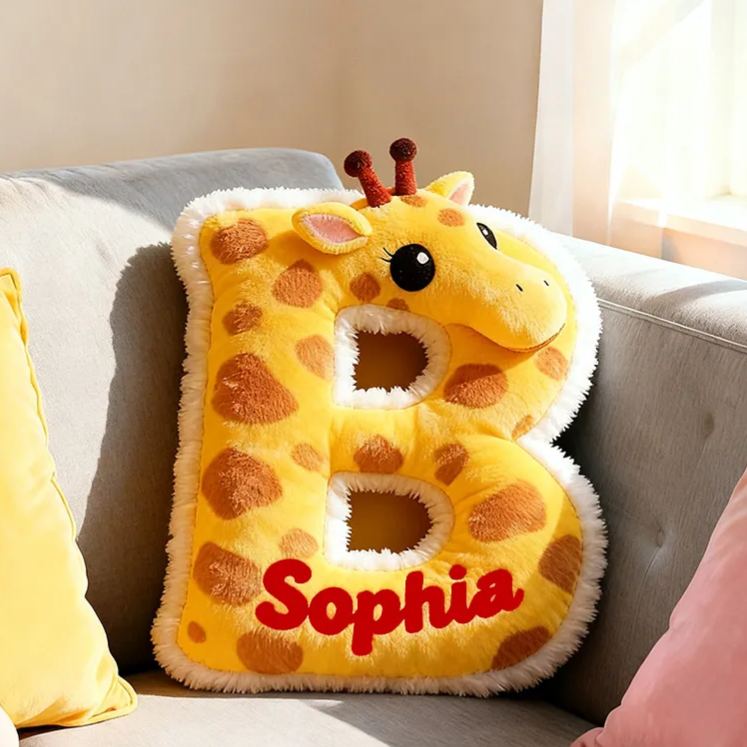 Personalized Giraffe Letter Name Custom Kids Gift Cute Animal Yellow Soft Cozy Decorative Graphic 3D Print Pillows