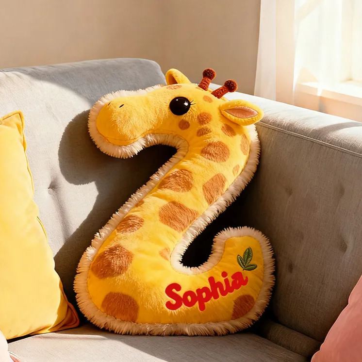 Personalized Giraffe Letter Name Custom Kids Gift Cute Animal Yellow Soft Cozy Decorative Graphic 3D Print Pillows