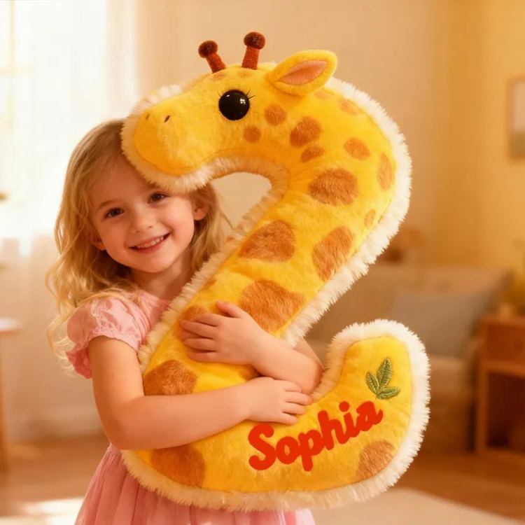 Personalized Giraffe Letter Name Custom Kids Gift Cute Animal Yellow Soft Cozy Decorative Graphic 3D Print Pillows