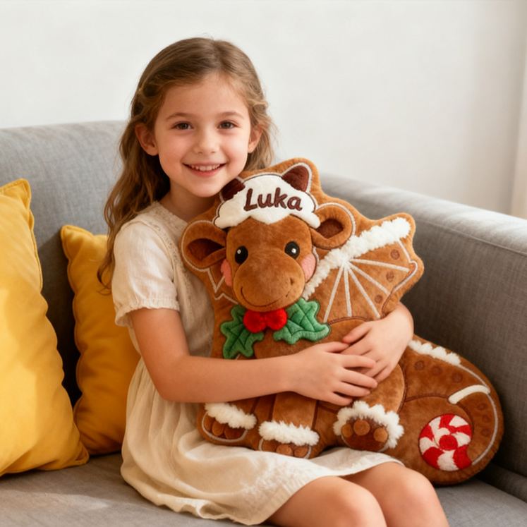 Personalized Gingerbread Reindeer Name Custom Kids Gift Festive Holiday Cute Cozy Decorative Pillows