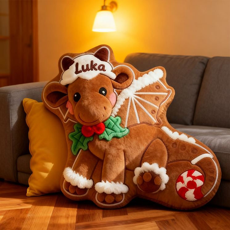 Personalized Gingerbread Reindeer Name Custom Kids Gift Festive Holiday Cute Cozy Decorative Pillows