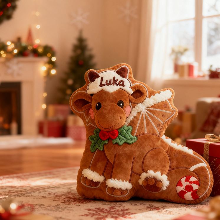 Personalized Gingerbread Reindeer Name Custom Kids Gift Festive Holiday Cute Cozy Decorative Pillows
