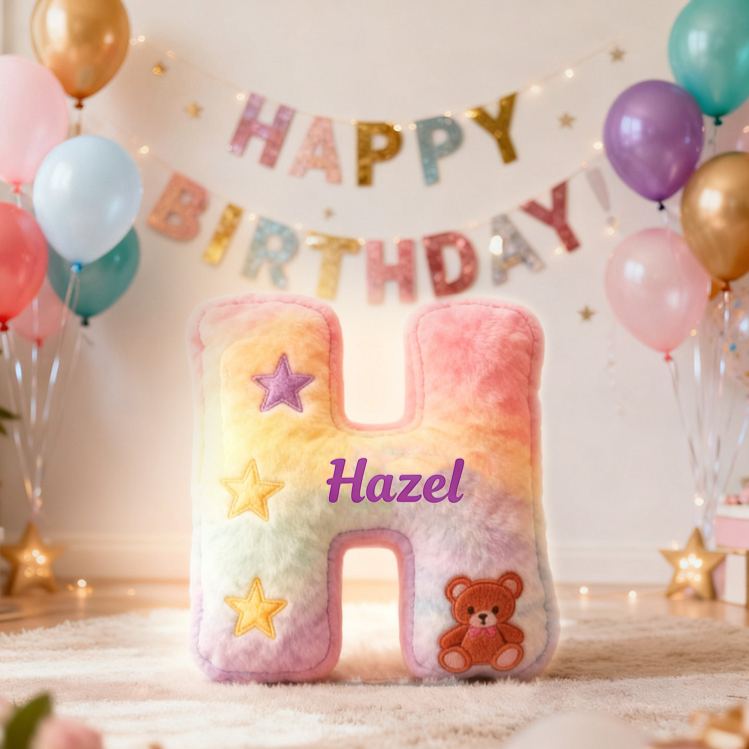Personalized Rainbow Letter Birthday Gift Cute Name Custom Kids Room Colorful Soft Decorative Graphic 3D Print Pillows