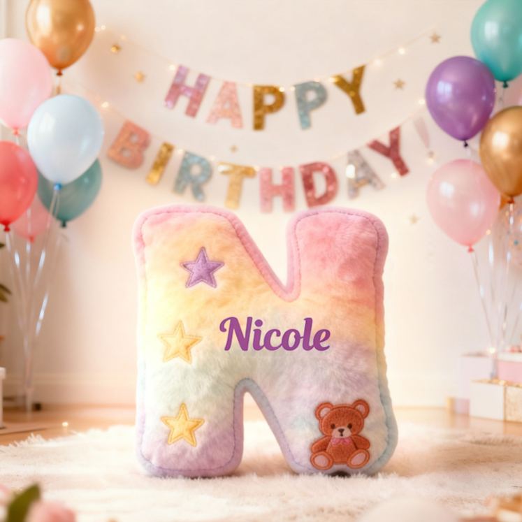 Personalized Rainbow Letter Birthday Gift Cute Name Custom Kids Room Colorful Soft Decorative Graphic 3D Print Pillows