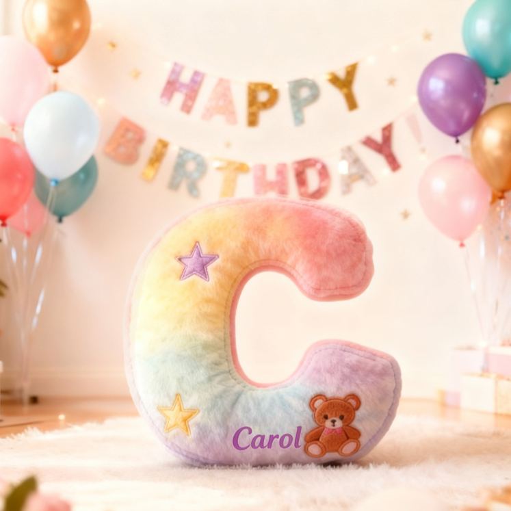 Personalized Rainbow Letter Birthday Gift Cute Name Custom Kids Room Colorful Soft Decorative Graphic 3D Print Pillows