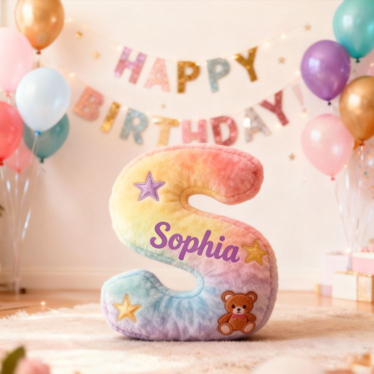 Personalized Rainbow Letter Birthday Gift Cute Name Custom Kids Room Colorful Soft Decorative Graphic 3D Print Pillows