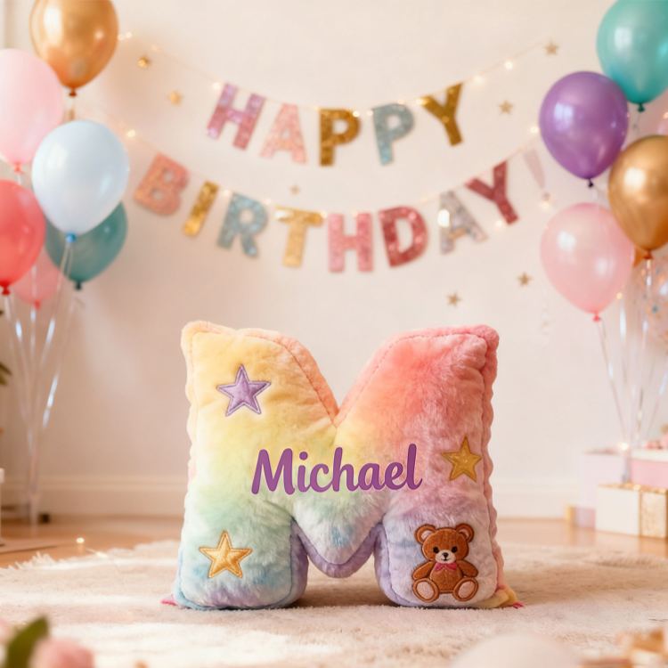 Personalized Rainbow Letter Birthday Gift Cute Name Custom Kids Room Colorful Soft Decorative Graphic 3D Print Pillows