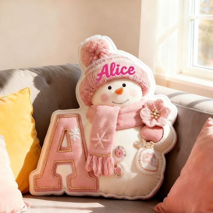Personalized Snowman Letter Winter Cute Name Custom Kids Gift Cozy Soft Decorative Holiday Graphic 3D Print Pillows