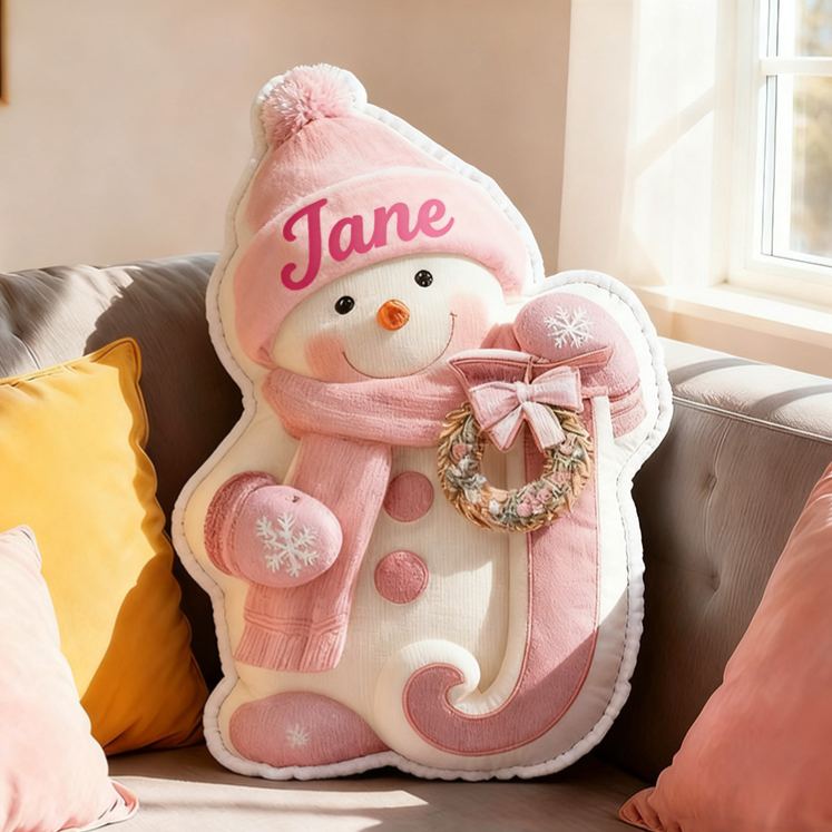 Personalized Snowman Letter Winter Cute Name Custom Kids Gift Cozy Soft Decorative Holiday Graphic 3D Print Pillows