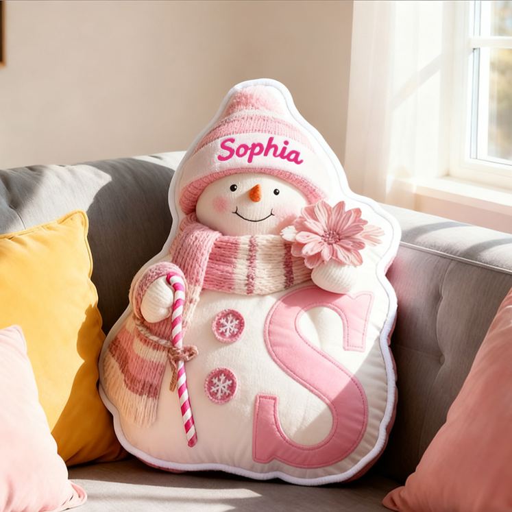 Personalized Snowman Letter Winter Cute Name Custom Kids Gift Cozy Soft Decorative Holiday Graphic 3D Print Pillows