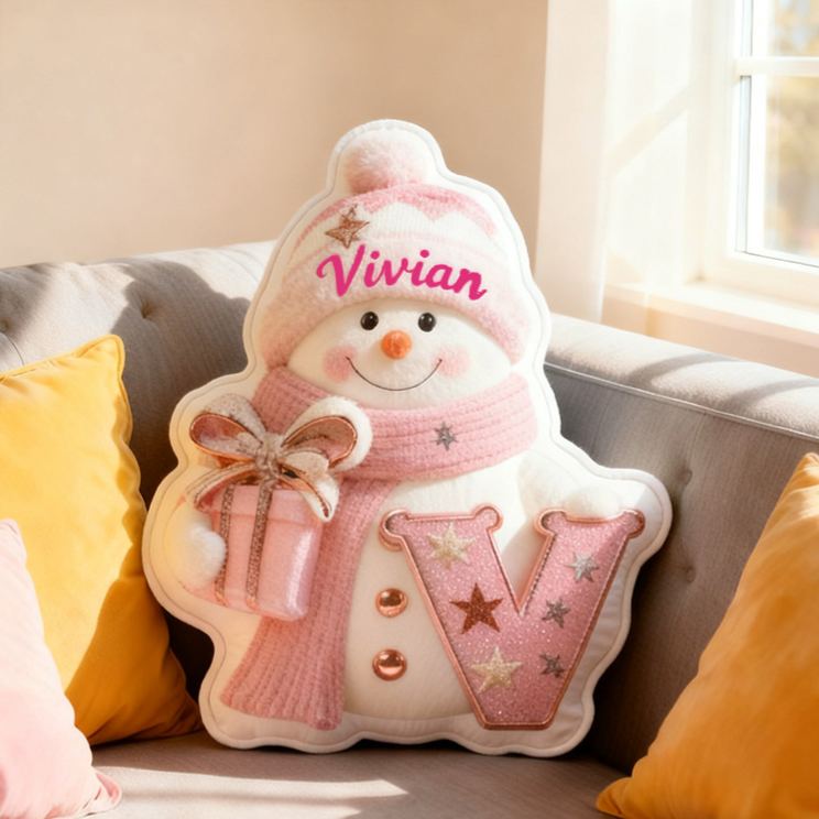 Personalized Snowman Letter Winter Cute Name Custom Kids Gift Cozy Soft Decorative Holiday Graphic 3D Print Pillows