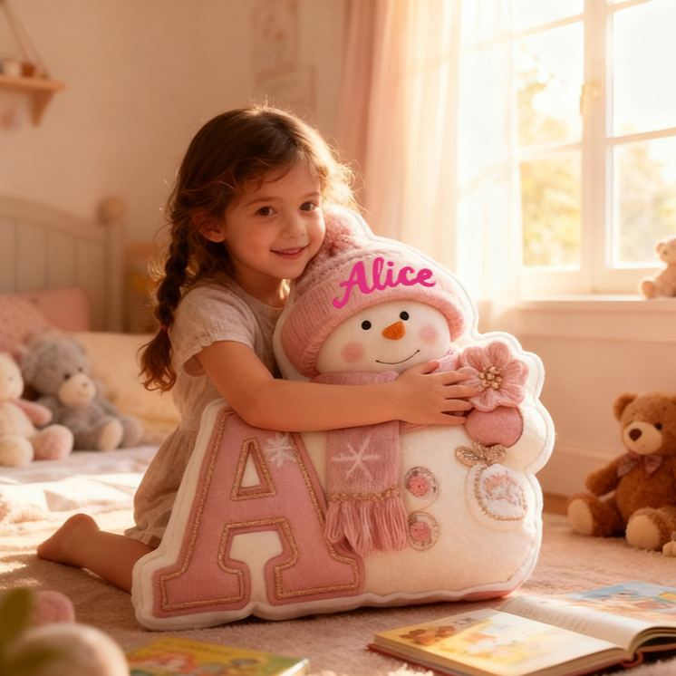 Personalized Snowman Letter Winter Cute Name Custom Kids Gift Cozy Soft Decorative Holiday Graphic 3D Print Pillows