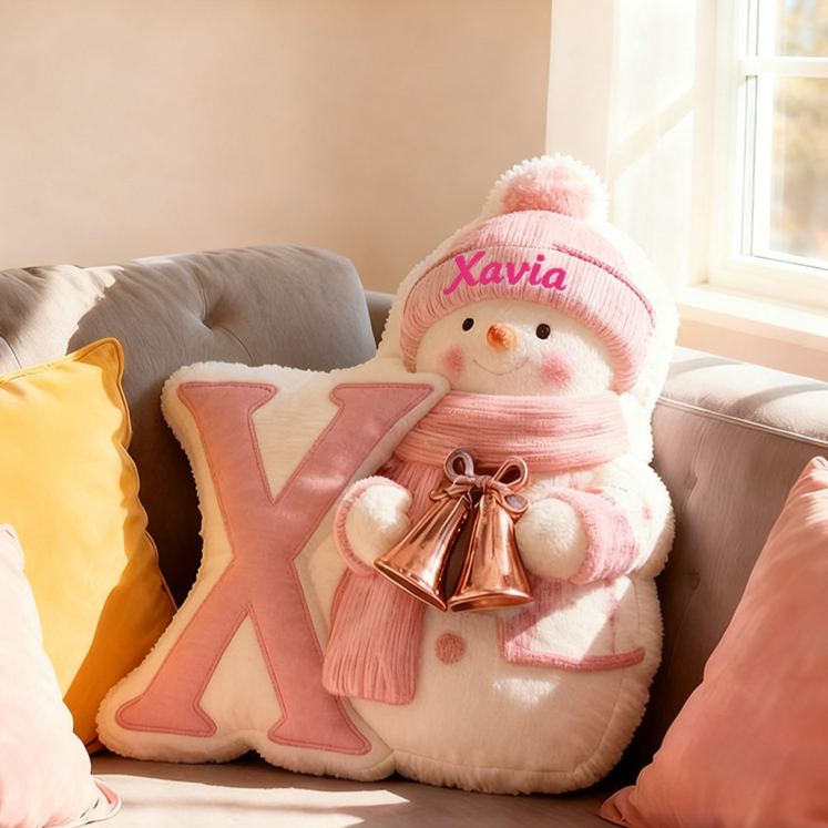 Personalized Snowman Letter Winter Cute Name Custom Kids Gift Cozy Soft Decorative Holiday Graphic 3D Print Pillows