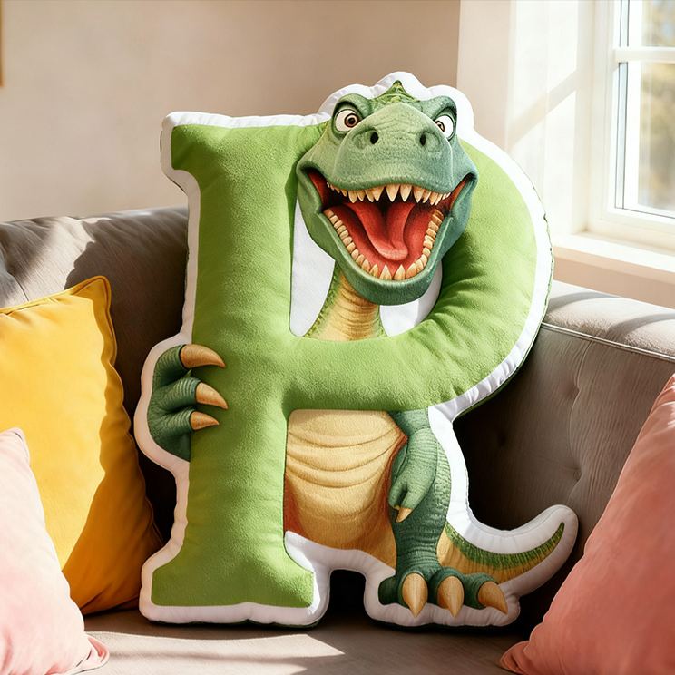Personalized Dinosaur Letter Cartoon Cute Kids Room Custom Name Gift Fun Decorative Throw Pillows