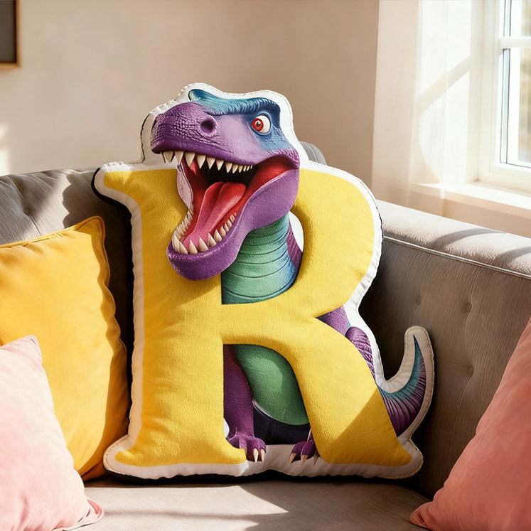 Personalized Dinosaur Letter Cartoon Cute Kids Room Custom Name Gift Fun Decorative Throw Pillows