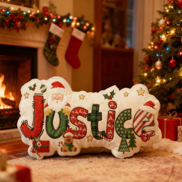 Personalized Christmas Name Santa Claus Style Cute Custom Kids Room Festive Cozy Holiday Pillows