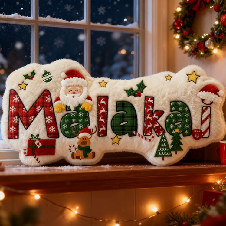 Personalized Christmas Name Santa Claus Style Cute Custom Kids Room Festive Cozy Holiday Pillows
