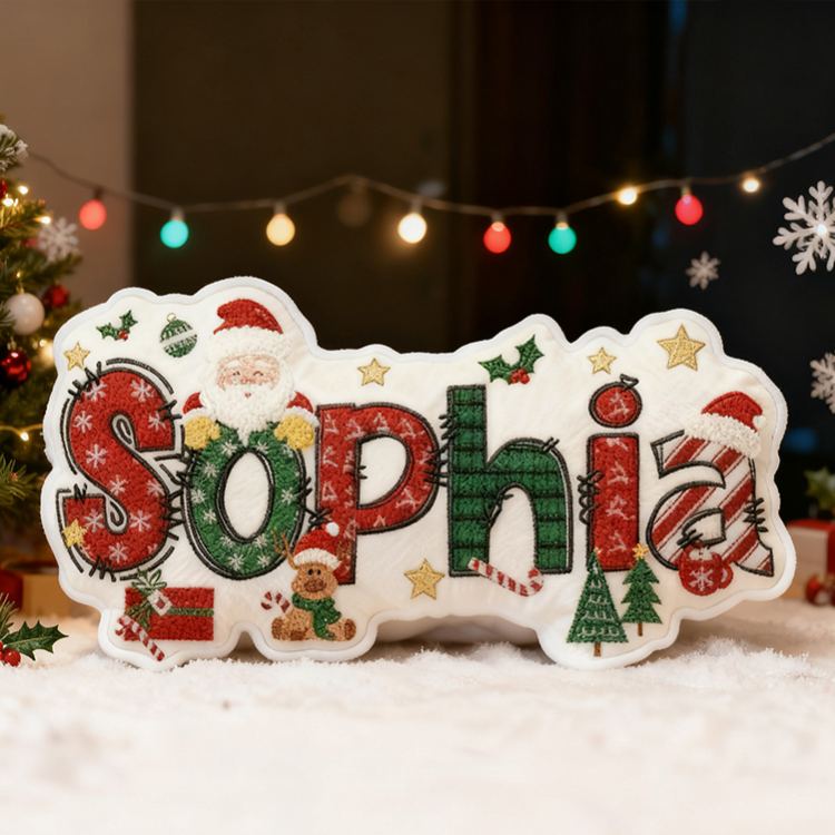 Personalized Christmas Name Santa Claus Style Cute Custom Kids Room Festive Cozy Holiday Pillows