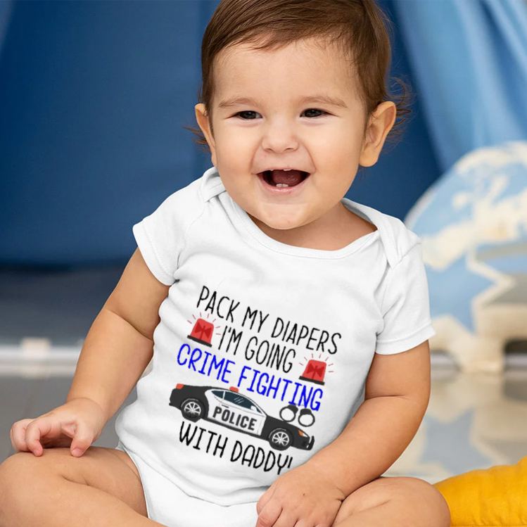 Personalized Pack My Diapers I'm Going Crime Fighting With Daddy Baby Onesies