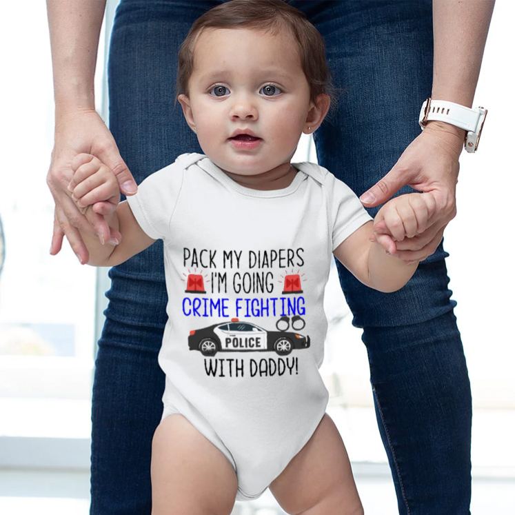 Personalized Pack My Diapers I'm Going Crime Fighting With Daddy Baby Onesies