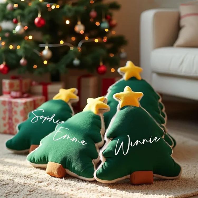 Personalized Christmas Tree Pillow with Custom Name Design for Cozy Holiday Decor Pillow
