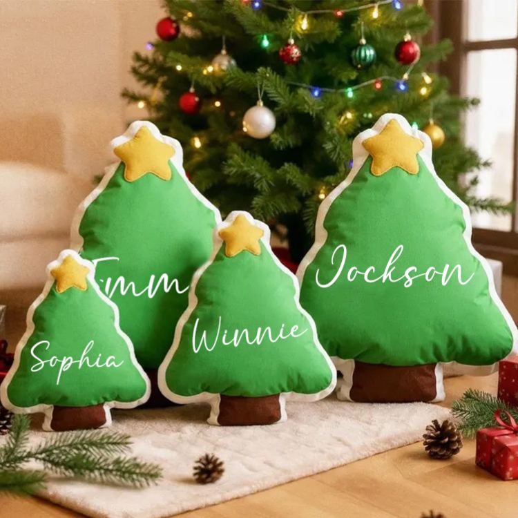 Personalized Christmas Tree Pillow with Custom Name Design for Cozy Holiday Decor Pillow