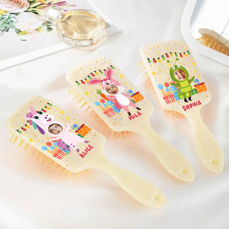 Personalized Photo Hair Brush with Custom Name and Colorful Design for Kids and Fun Grooming Hair Brush