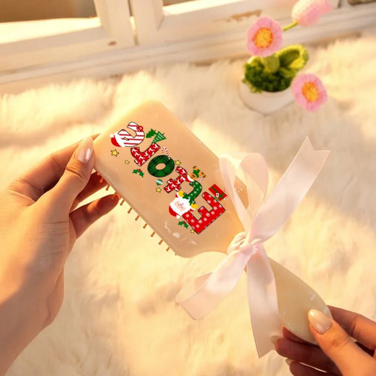 Personalized Holiday Hair Brush with Custom Name and Cheerful Christmas Design for Festive and Fun Grooming Hair Brush